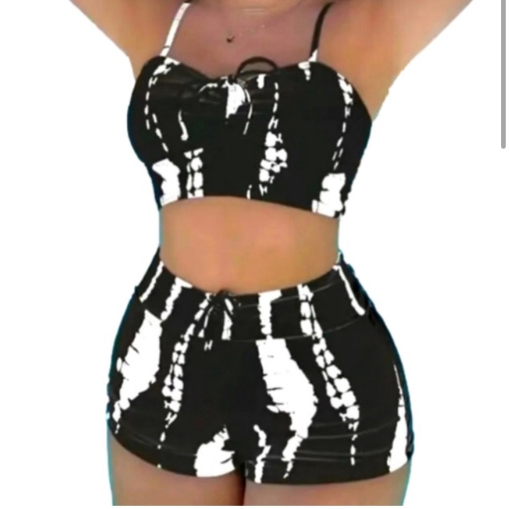 Tie Dye Cinch Top & Bikini Boxer Swim Bathing Suit Pad Insert